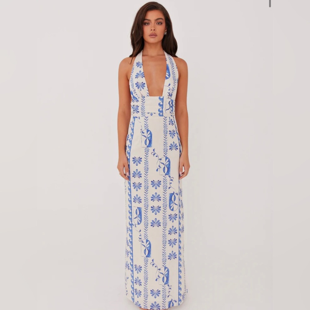 Peppermayo Sky Linen Maxi Dress, Floral Wave. NWT. Never worn. Size 4 US.